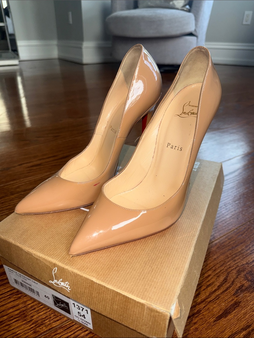 Christian Louboutin Beige Patent Pigalle 120 Stiletto Pumps